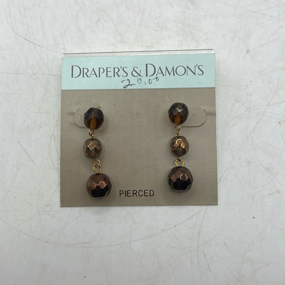 NWT Drapers & Damons Pierced Ears Earrings Jewelry Brown Beaded Dangle